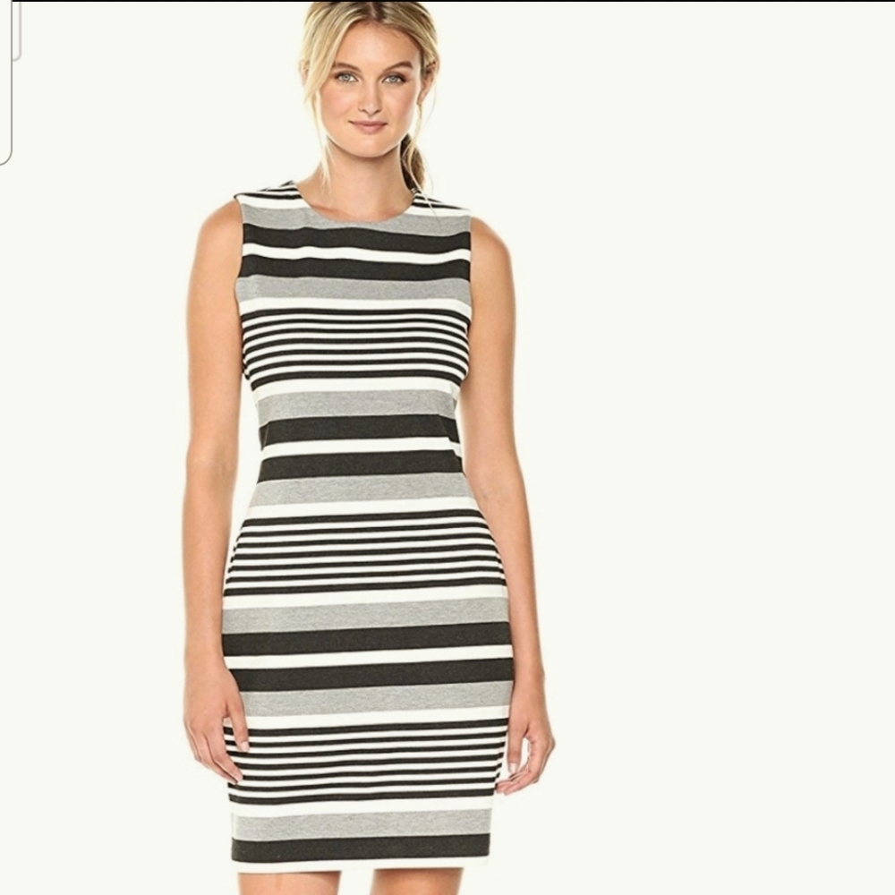 NWOT Calvin Klein Black White Gray Striped Dress